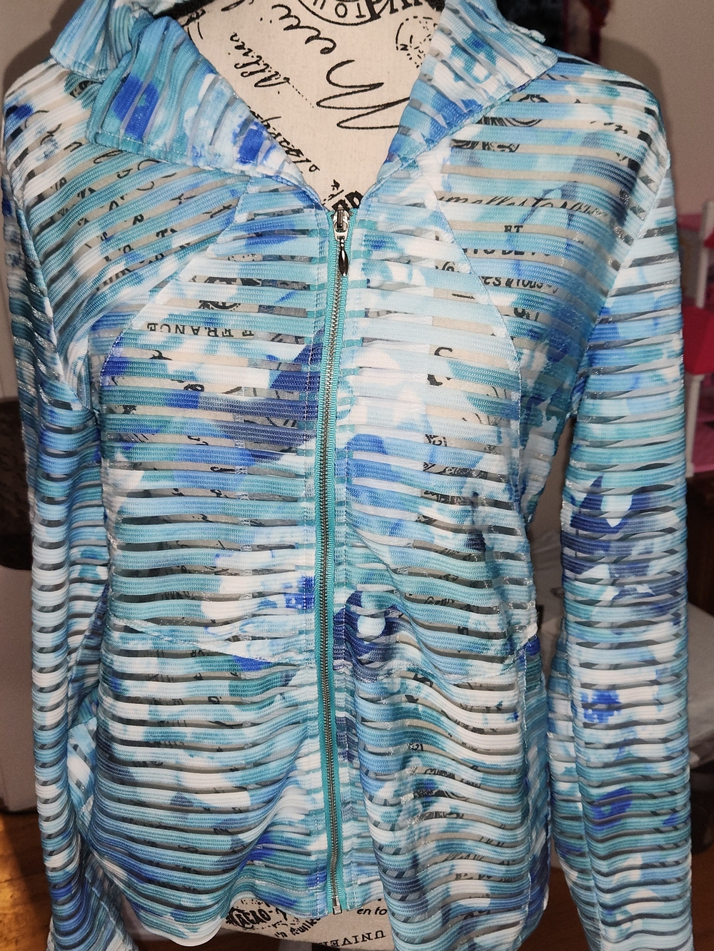 Erin London Blue & White Striped Zip-Up Jacket M